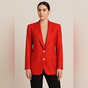Vintage Red Silk-Blend Blazer Women’s Tailored Jacket Made in Korea size L